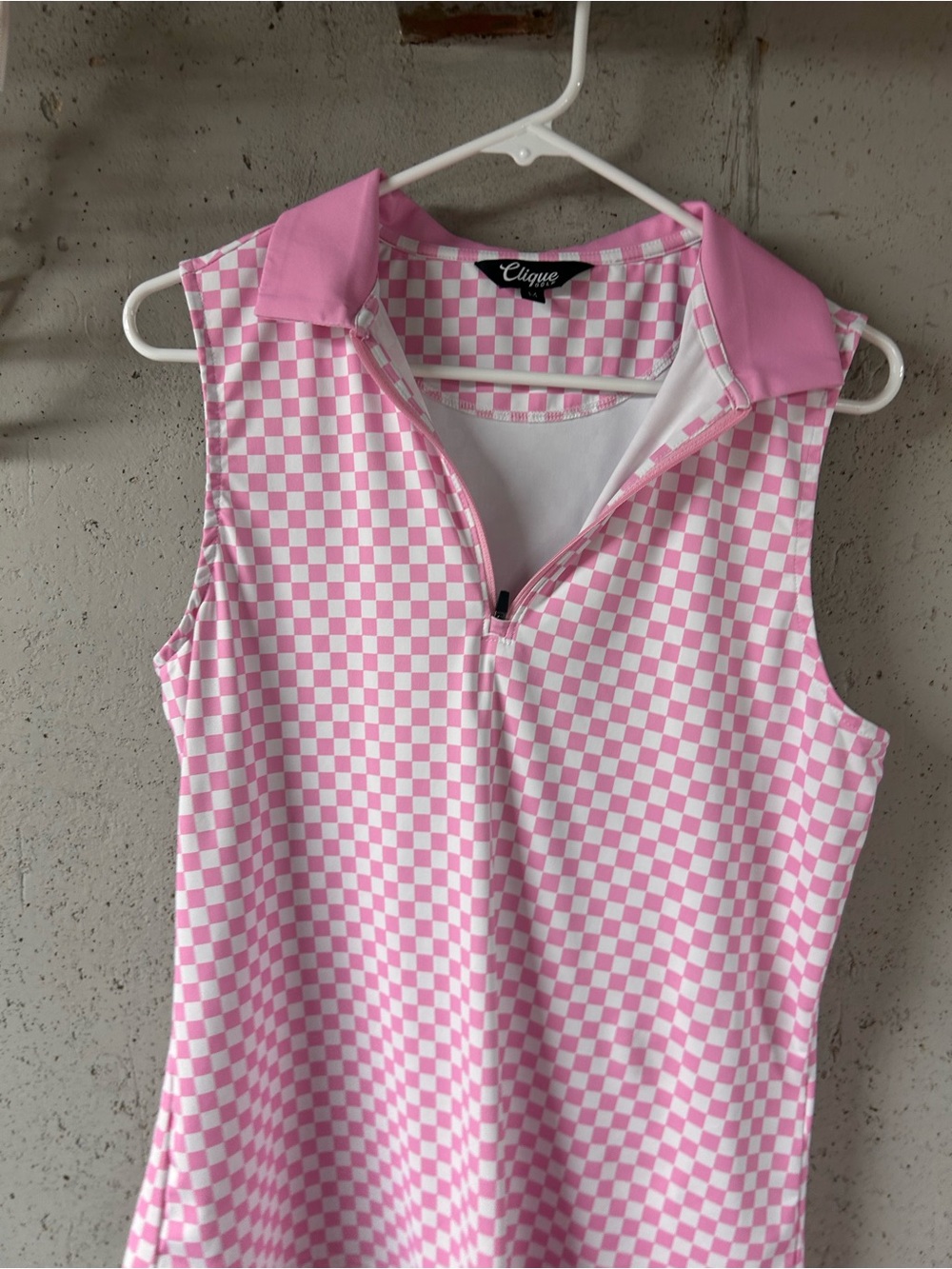 Clique Pink Checkerboard Zip-Front Sleeveless Tank